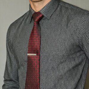 NINE WEST Men's Slim Fit Dress Shirt – Black & White with 2 Ties (New in Box)